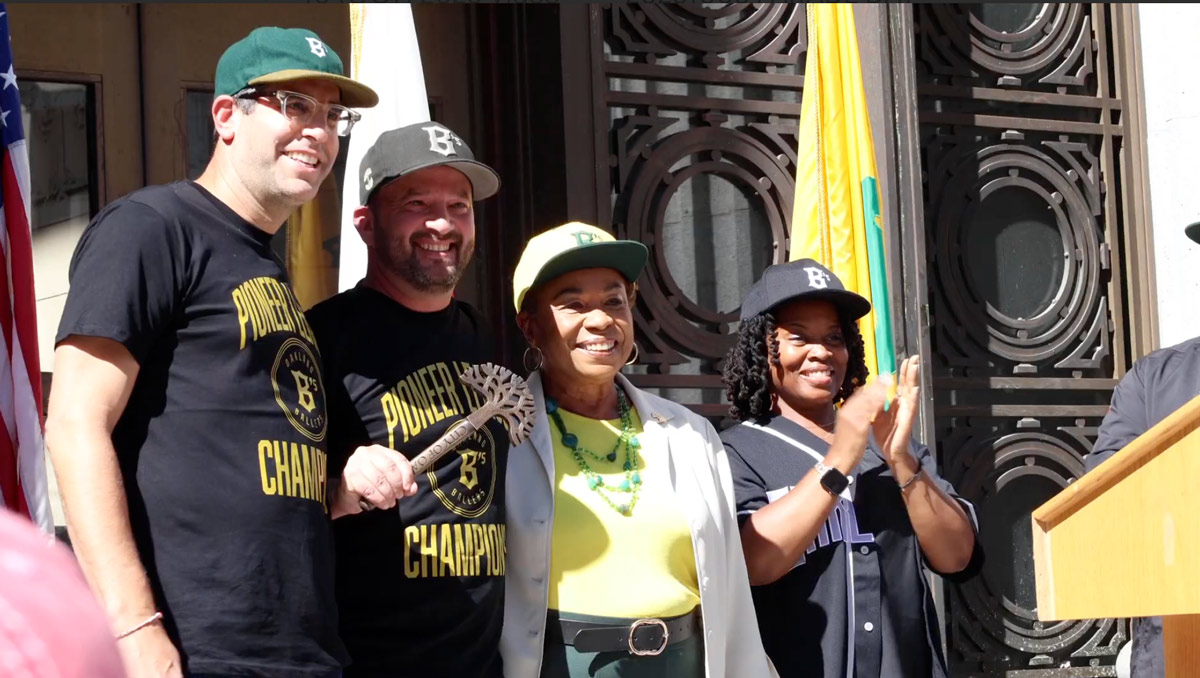 Bryan Carmel, Paul Freedman, Mayor Lee, at key to the city ceremony, Oakland, California